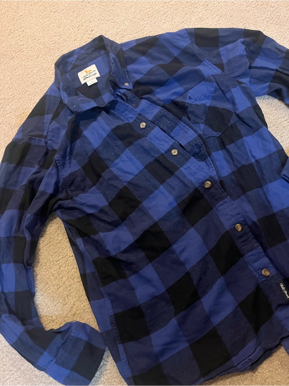 Men's Blue and Black Buffalo Plaid Button-Up Shirt large flannel